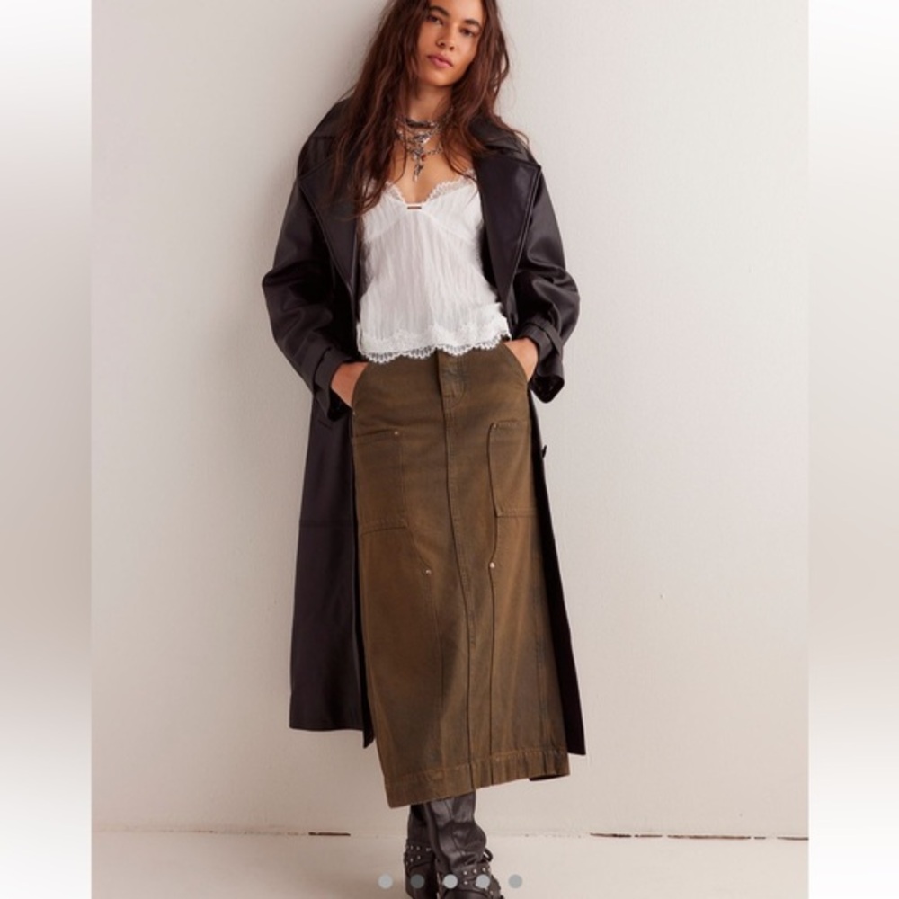 NWT Free People Harmonica Coated Denim Maxi Skirt size 24
